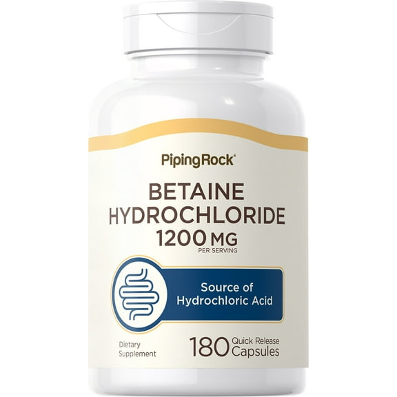 Betaine HCL | 1200mg | 180 Capsules | by Piping Rock
