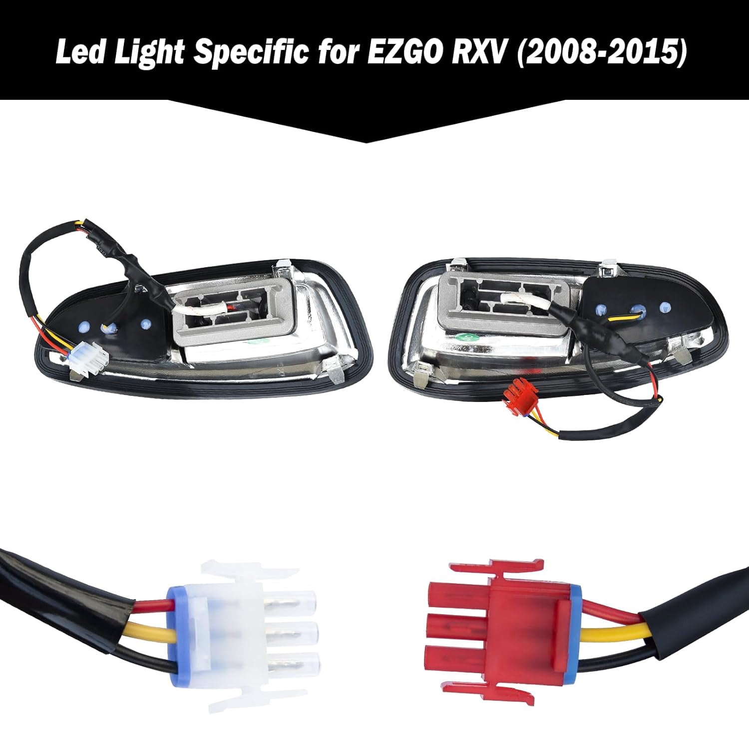 LED Headlight Kit for Golf Cart EZGO RXV (2008+) 12V Front Lights Replacement with 3-Pin Plug for Gas & Electric Models (RXV Only)