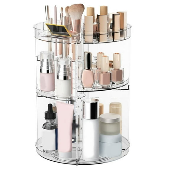 360 Rotating Makeup Organizer,  Skincare Organizers with Slot Top, Cosmetics Storage Shelf with Adjustable Layer
