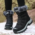 thumbnail image 4 of Women Mid Calf Snow Boots Faux Fur Lined Lace Up Non Slip Lug Sole Outdoor Warm Winter Fashion Booties Black 7.5, 4 of 9