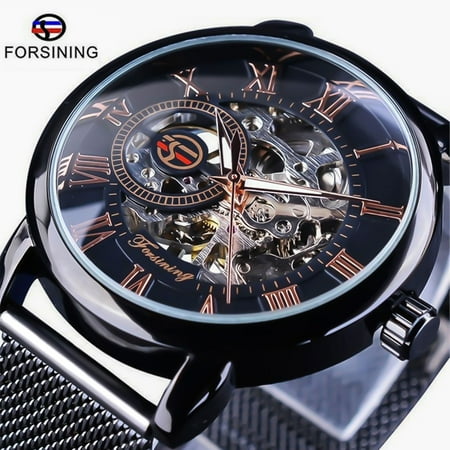 Forsining Watch, Mens Watch, Luxury Classic Skeleton Mechanical Stainless Steel Watch, Dress Automatic Wrist Hand-Wind Watch