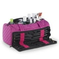 thumbnail image 4 of Quilted Tote Shoulder Beauty Bag With Brush Storage Pocket Ideal for Cosmetic Bottles Brushes Acessorries (Purple), 4 of 7