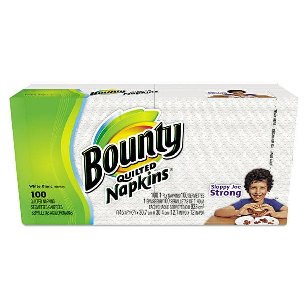 Bounty Quilted Napkins, 1Ply, 12.1 x 12, White, 100/Pack, 20 Packs per