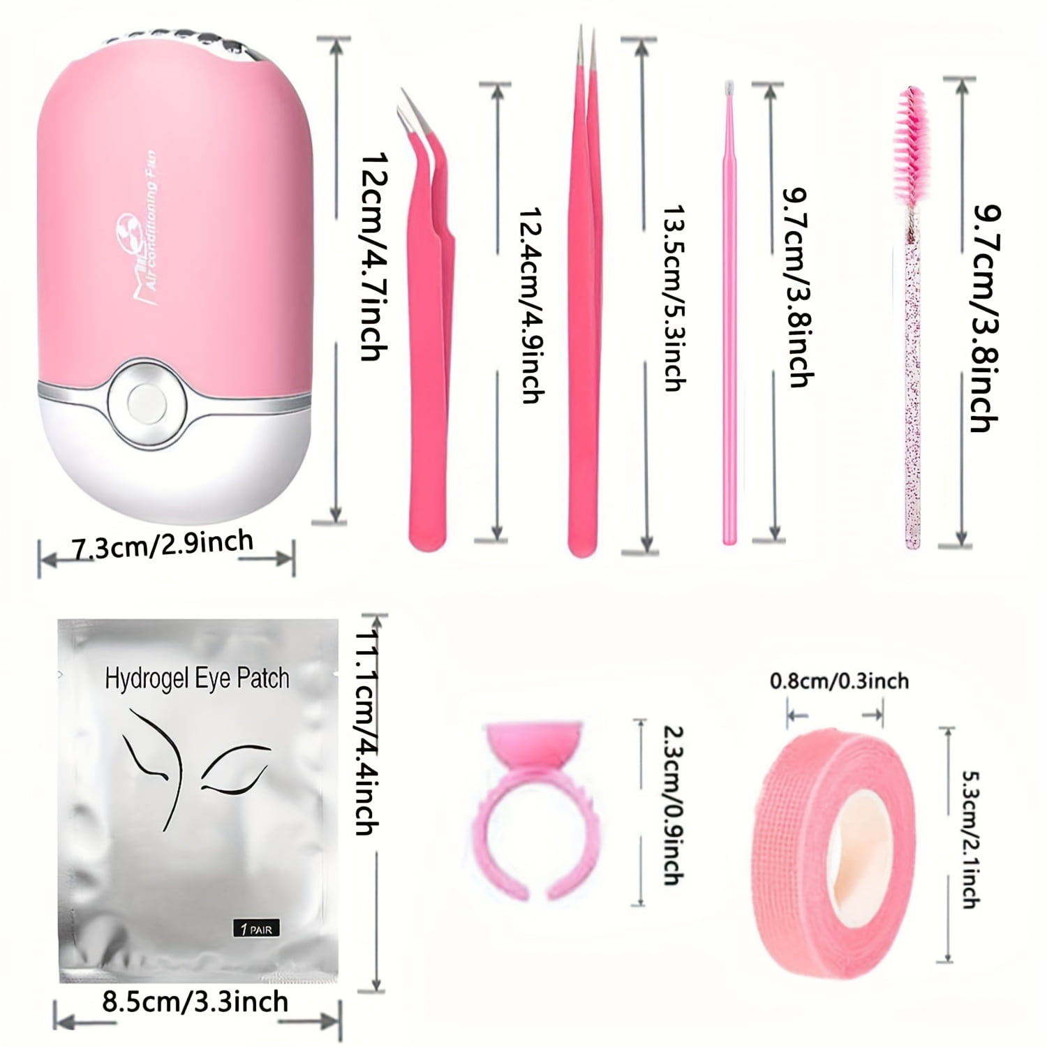 This eyelash extension kit is perfect for beginners and includes a USB air-conditioned hair dryer, 2 eyelash tweezers, 100 eyelash swabs, 50 eyelash brushes, 50 eyelash curlers, 2 rolls of tape, and