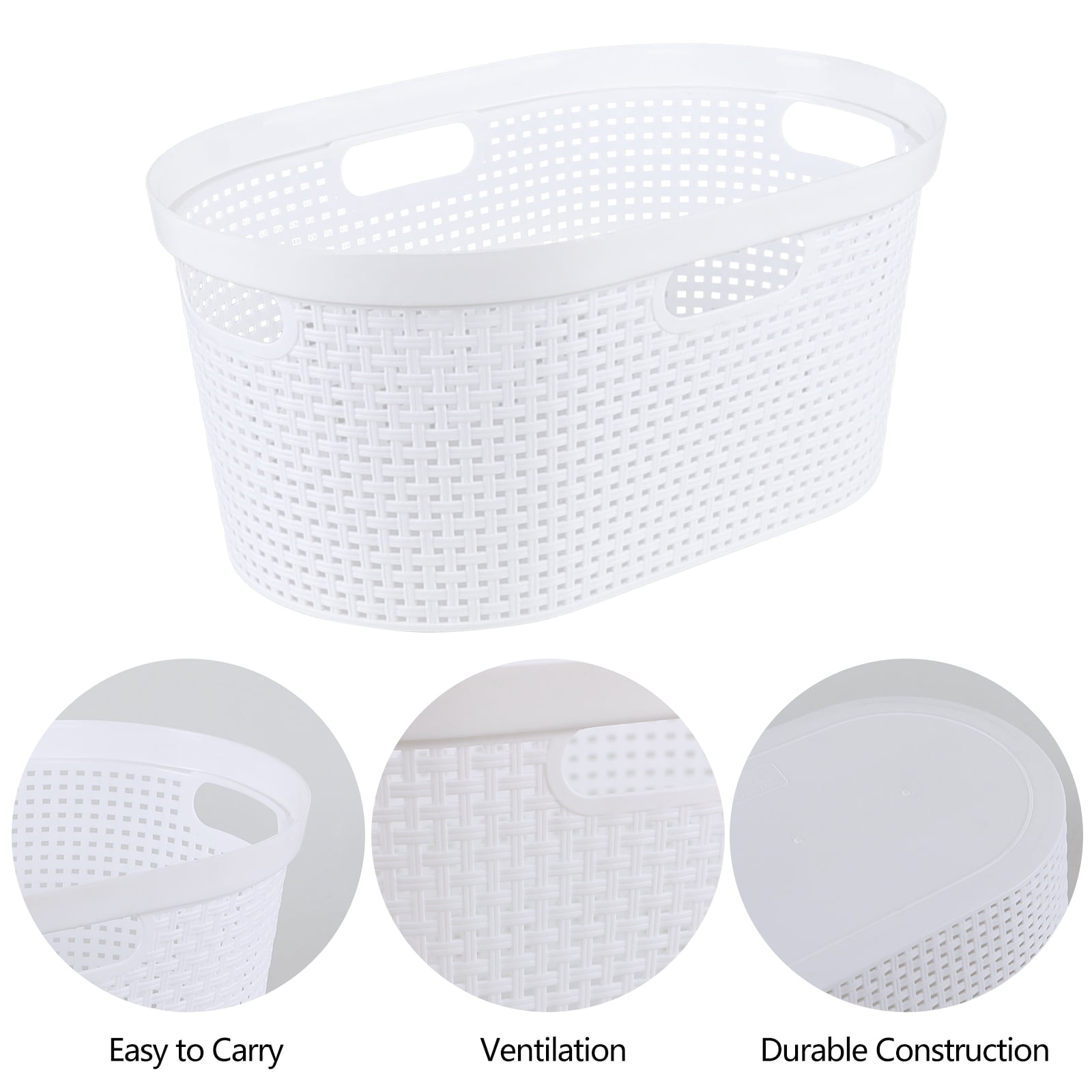 Xyskin 40 L Plastic Laundry Basket with Cutout Handles, White Dirty Clothes Storage Hamper, 4 Pack