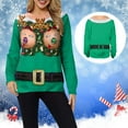 thumbnail image 2 of Pull de Noël pour Femmes Imprimé Graphique Mode Chandail en Molleton Col Rond Cardigan d'Hiver Chandail à Capuchon Veste Mi-Longue Manches Longues Fermeture Blouse, 2 of 3