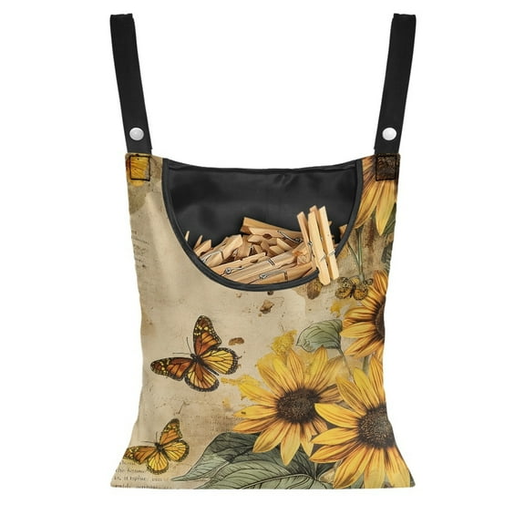 ZIATUBLE Sunflower Storage Bag Clothespin Butterfly Storage Hanging Organizer with Large Opening Clothespin Holder for Clothesline Machine Washable Clothes Pins Heavy Duty Outdoor Bag