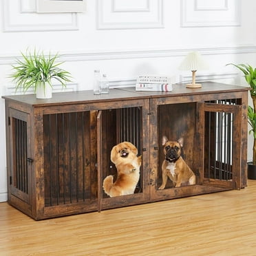 Picture of 71-Inch Double Row Wooden Large Dog Crate, Ideal for Housing 2 Dogs ...