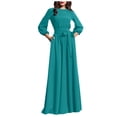 thumbnail image 2 of Maxi Dresses for Women 3/4 Length Lantern Sleeve Crewneck Tie Waist Dresses Wedding Guest Dress, 2 of 6