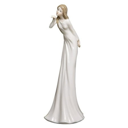 Graceful Porcelain - 12 Inch Porcelain Figurine Graceful Girl Sending a Kiss with Hand