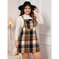 thumbnail image 4 of Women'S Plaid Plus Size Fall Winter Adjustable Straps Casual Sleeveless Pinafore Dresses with Pockets Brown XXXL, 4 of 6