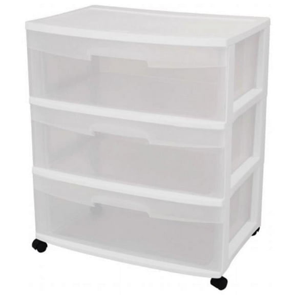 3 Drawer White Wide Storage Drawer Cart