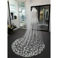thumbnail image 3 of White Bridal Veil, Long Cathedral Wedding Veil, 3D Flowers Floral Petals with Comb, Wedding Accessories, 3 of 6