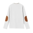 thumbnail image 5 of YNGKMEA Men's Waffle Sweatshirt Casual Knit Pullover Stylish Cozy Button V Neck Chest Pockets Long Sleeve Henley Shirts with Elbow Patches White L, 5 of 9
