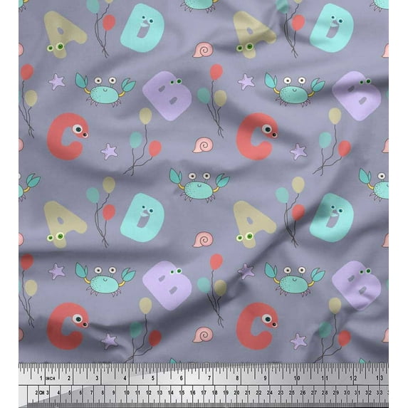 Soimoi Cotton Duck Fabric Crab,Balloons & Alphabets Kids Print Fabric by the Yard 42 Inch Wide