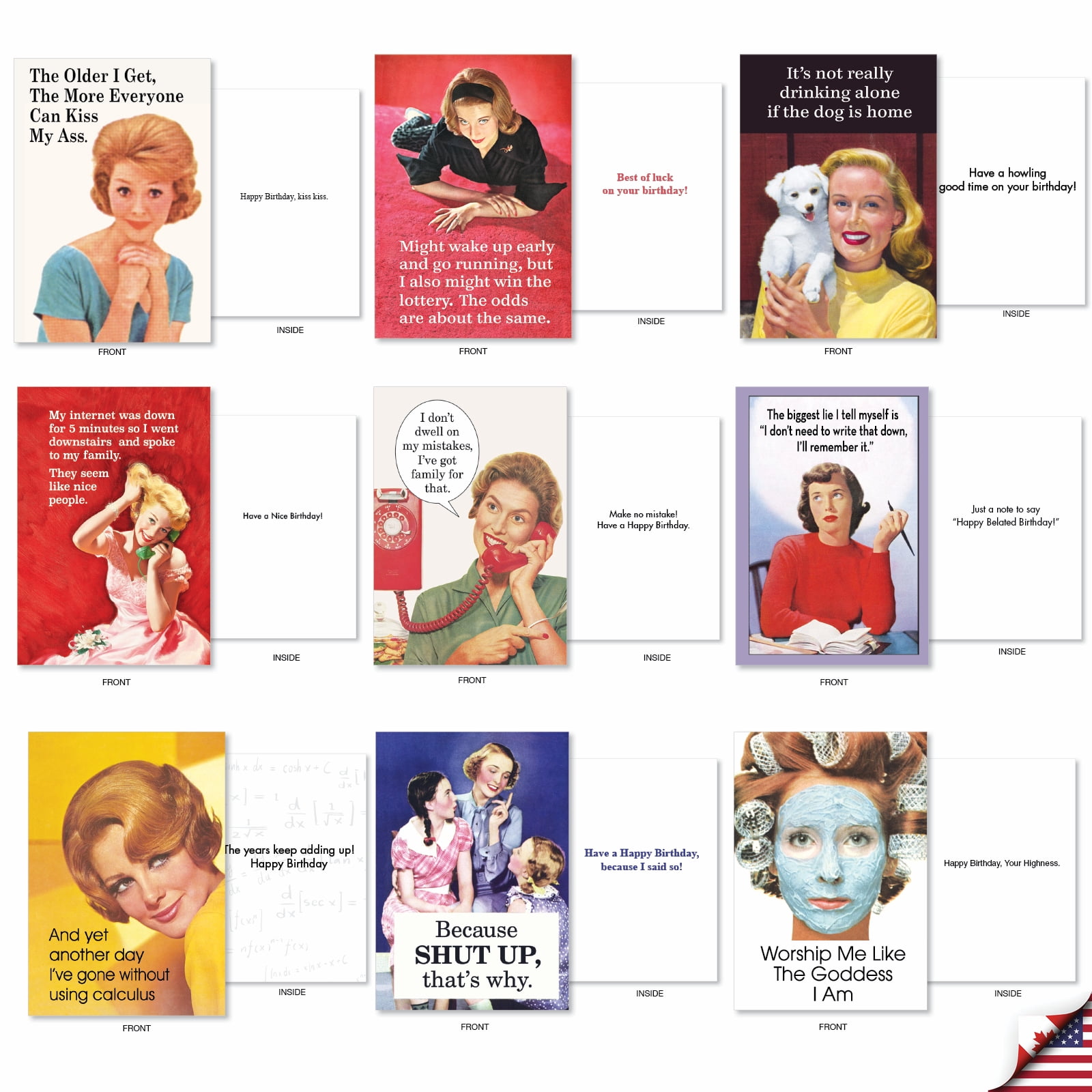 NobleWorks Ephemera Femme Festival - Pack of 36 Birthday Greeting Cards with Envelopes (4.63 x 6.75 Inch) - AC9377BDG-B1x36