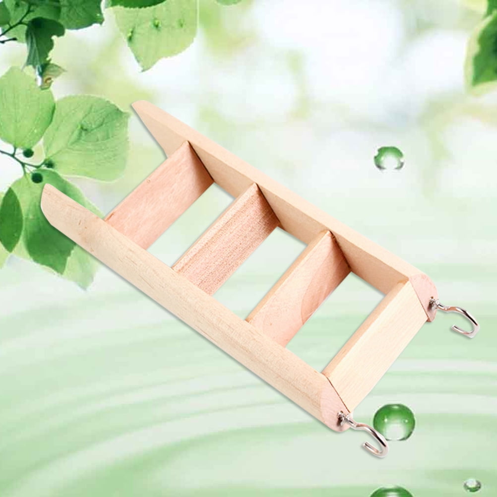 CRILSTYLEO Wooden Hamster Stairs with Dual Linked Ladders for Small Pets Exercise and Climbing Beige