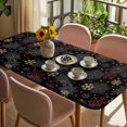 thumbnail image 3 of Black Snowflake Christmas Table Cloths for 6 Foot Rectangle Tables, Red Yellow White Snowflake Patio Waterproof Elastic Fitted Tablecloths, Washable Rectangular Table Cover for Camping, 3 of 8