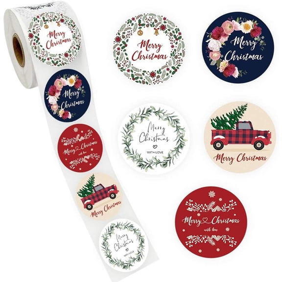 1 Roll Clearance Under $3 Christmas Stickers Christmas Sticker For Gift, Paper Christmas Sticker Roll White
