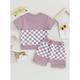 thumbnail image 4 of Bslissey 6M 12M 18M 24M 3T Toddler Baby Boys Shorts Sets Checkerboard Print Short Sleeve T-shirt Tops + Elastic Waist Shorts 2Pcs Outfits Infant Summer Casual Clothes, 4 of 8