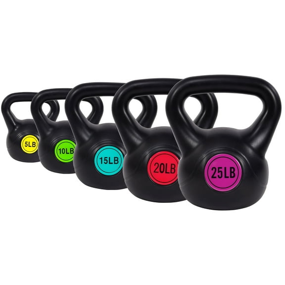 Sporzon! Wide Grip Kettle Bell Weight Set, 5, 10, 15, 20, 25 Pound
