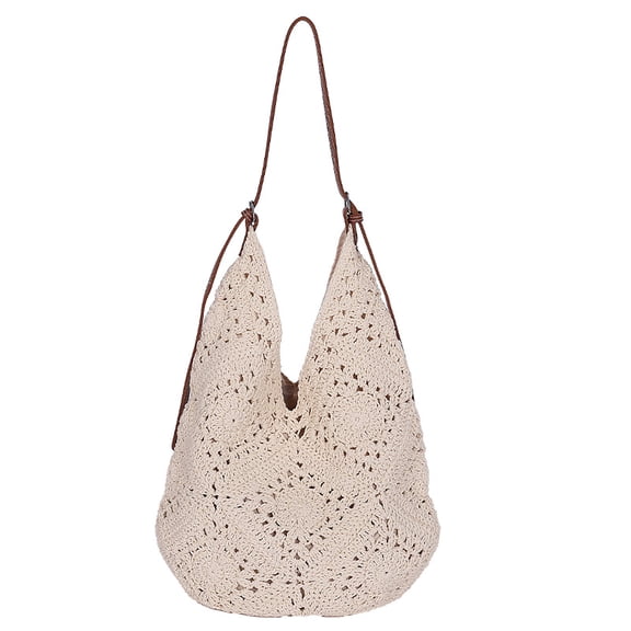 Straw Beach Bag for Women - Handmade Raffia Woven Tote Handbag, Summer Mesh Beach Purse for Vacation Holiday