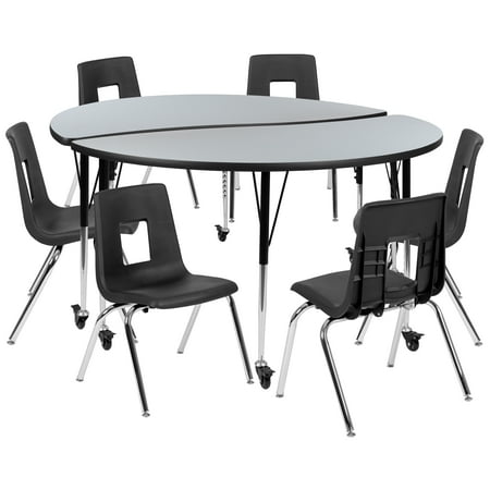 UPC: 0889142933830 | Flash Furniture Emmy Mobile 60 Circle Wave Flexible Laminate Activity Table Set with 18 Student Stack Chairs Grey/Black