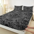 thumbnail image 3 of jejeloiu Vintage Gothic Skull Twin Sheet Sets,Retro Damask Flower Twin Fitted Sheet,Gray Black Flat Sheet For Girls Kids,Microfiber Bedroom Decor,3-Piece, 3 of 7