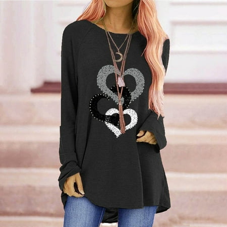 

Aueoeo Cute Outfits for Women Trendy Womens Clothes Women s Printed T-Shirt Long Sleeves Blouse Round Neck Casual Tops Sweatshirt