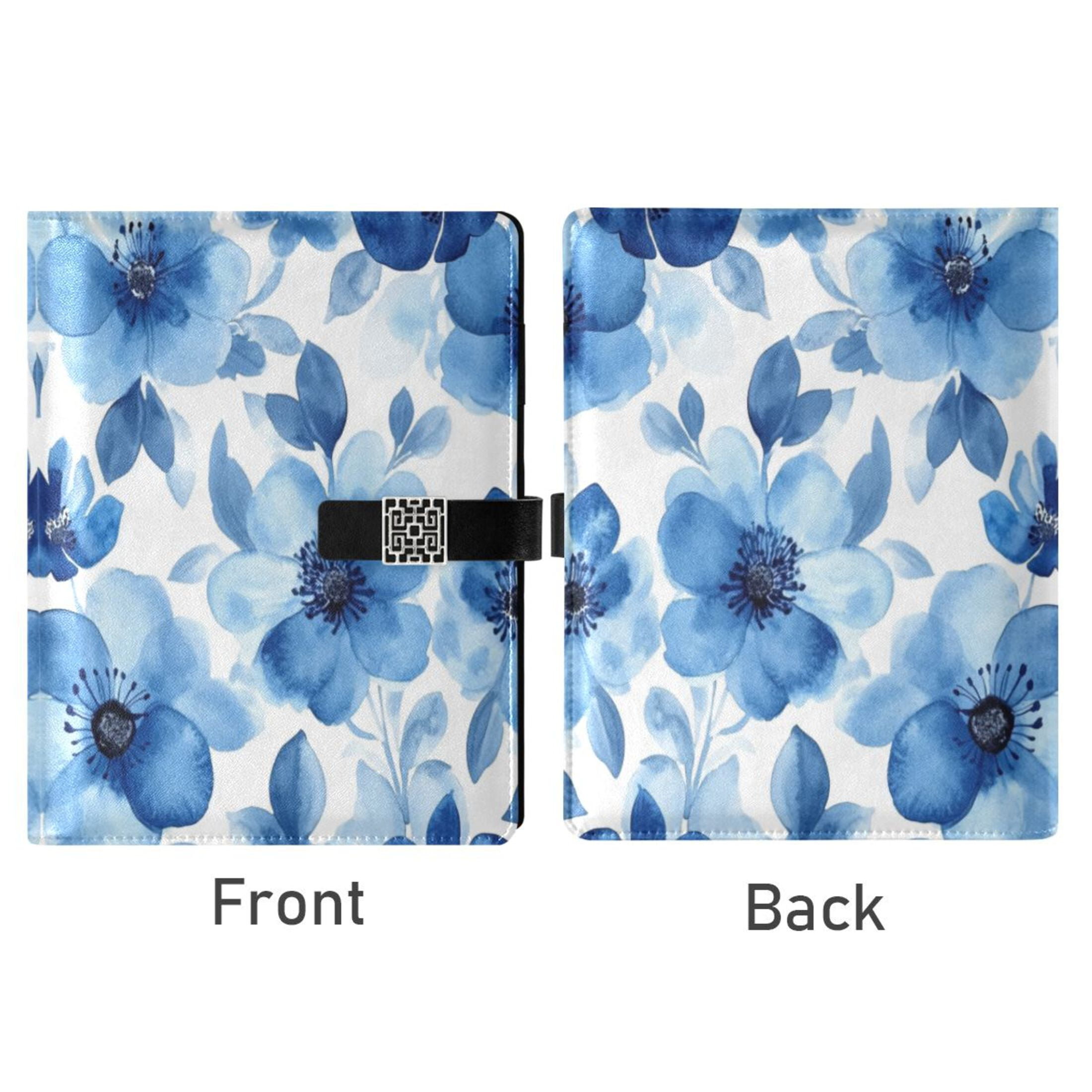 Leather Planner Leather Notebook Notebook Journal Binder Design Pen Pocket Design Convenient for Storage Blue Flowers