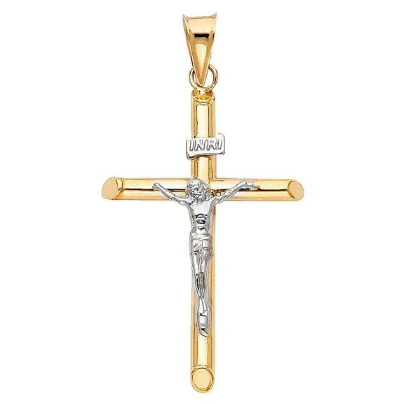 Gold 14K Two Tone Crucifix Cross Religious Pendant For Necklace or Chain