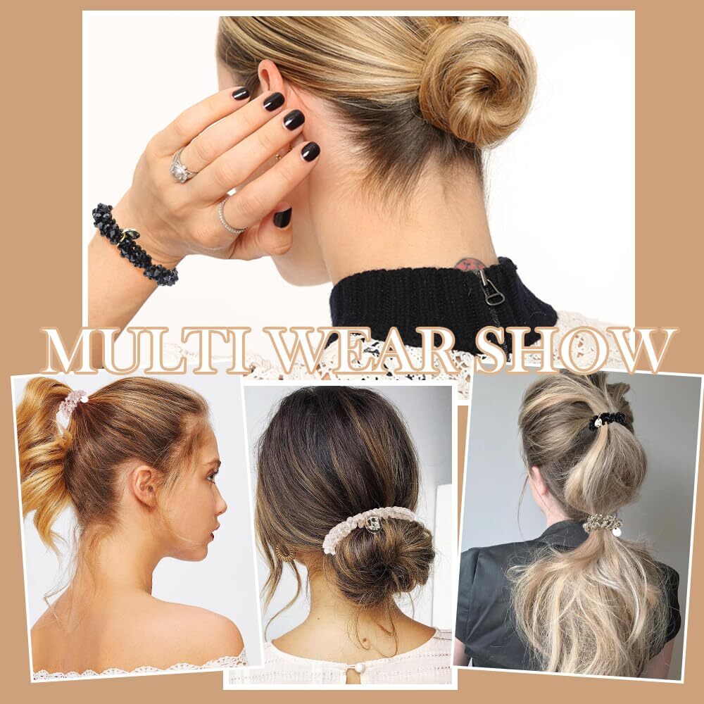 2 Pcs Hair Ties Elastic Hair Scrunchies Hold Crystal Bulk Hair Ropes Stretchy Handmade Boho Hair Accessories for Women Girls, Clear crystal