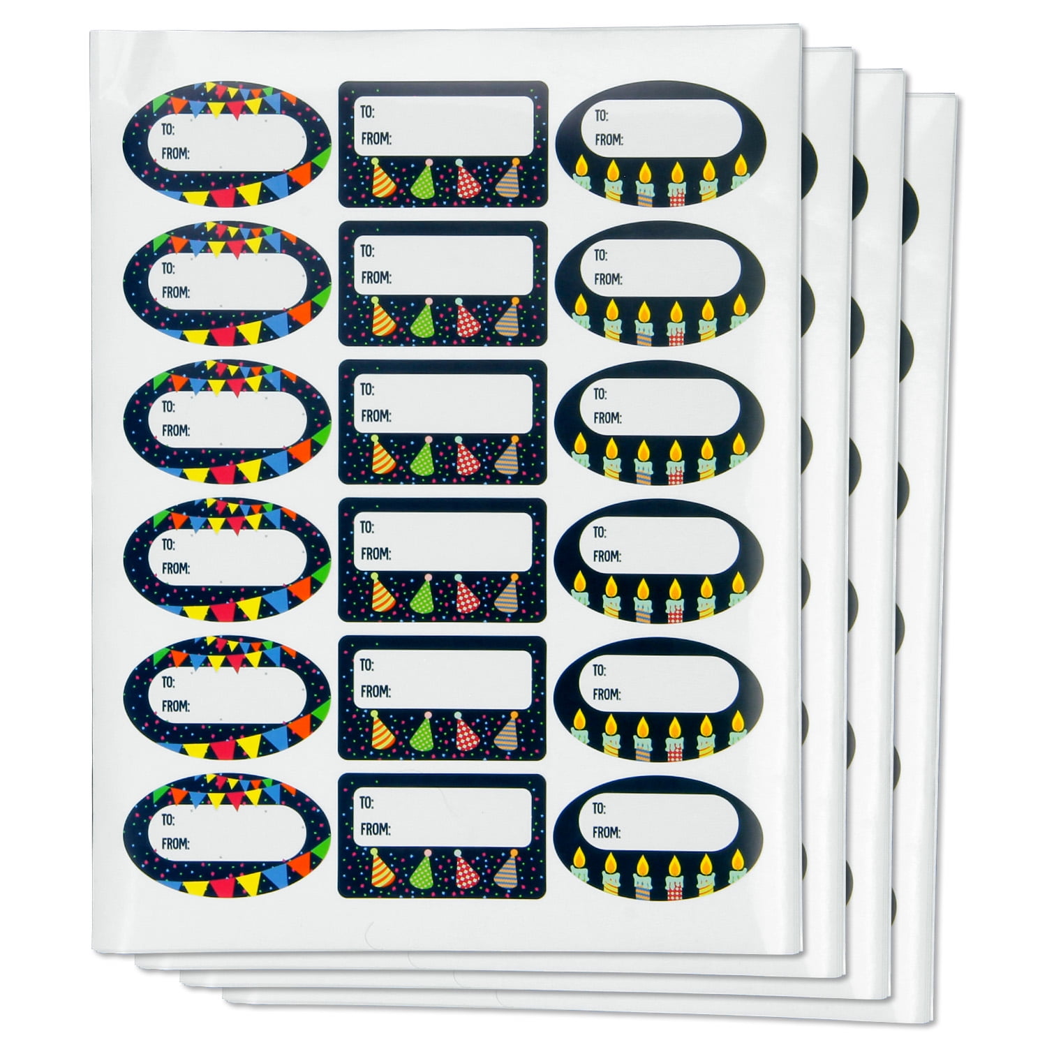 1200 Labels - Happy Birthday Gift Tag Sticker Bundle, Three (3) Different Birthday Gift Labels ( 2.5 x 1.5 inch / Black )