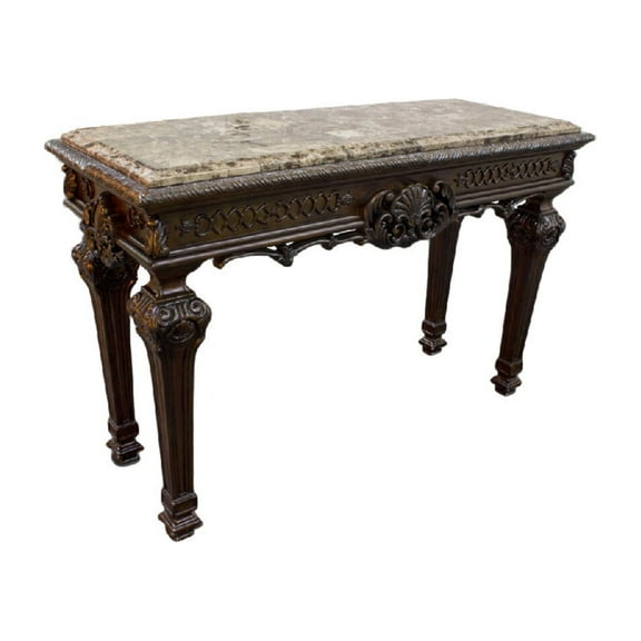 Best Master Traditional Solid Wood and Faux Marble Top Console Table in Cherry