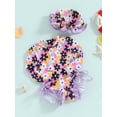 thumbnail image 4 of Elippeo Baby Girl Rash Guard Swimsuit 3 6 12 18 24 Months Long Sleeve Floral/Ice Cream Print Bathing Suit Infant Swimwear with Sun Hat, 4 of 10