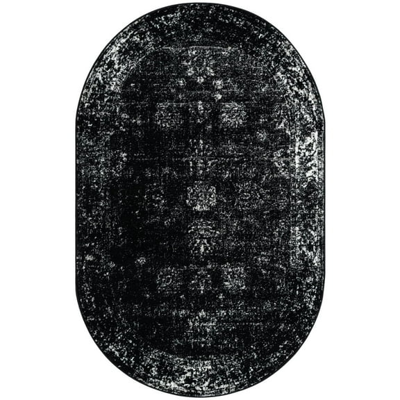 Rugs.com Monte Carlo Collection Rug – 5' x 8' Oval Black Medium Rug Perfect For Living Rooms, Large Dining Rooms, Open Floorplans