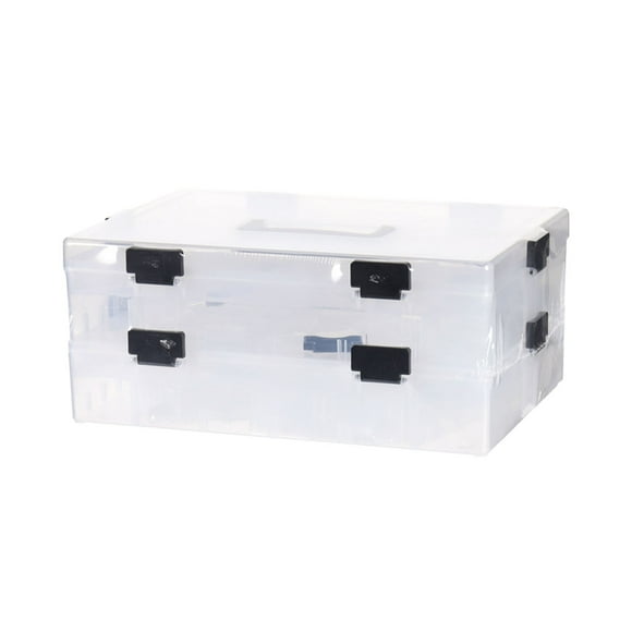 2 Tier Toys Storage Organizer Box for Lego, Toy Storage Box with Building Plate Lid and Removable Tray, Building Block Storage, Stackable Plastic Organizer Bins