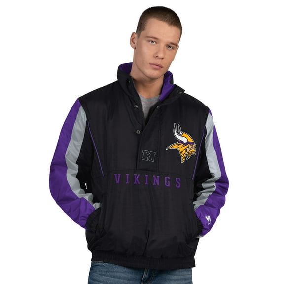 Men's Starter Black Minnesota Vikings Thursday Night Gridiron Half-Zip Jacket