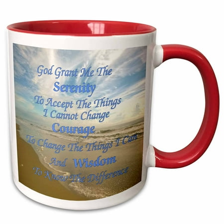 

3dRose Image of Serenity Prayer On Calm Beach And Sky Photo - Two Tone Red Mug 11-ounce