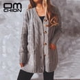 thumbnail image 2 of LOVE DOCK Winter Clothes Women 2021 Winter New Single Breasted Pockets Knitted Cardigan Women Loose Twist Long Sweater Coat, 2 of 6