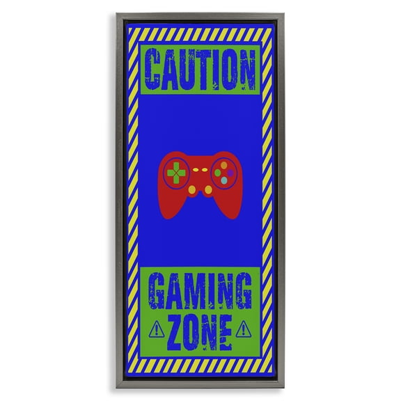 Stupell Industries Vibrant Caution Gaming Zone Gray Framed Floater Canvas Wall Art, design by Marcus Prime