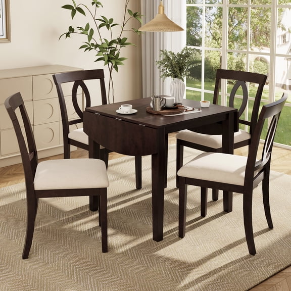 Euroco 5 Piece Dining Table Set for 4 People, 47.3" Extendable Kitchen Table with 4 Upholstered Chairs, Wood Dining Set for Kitchen Dining Room,Space-Saving,Dark Brown