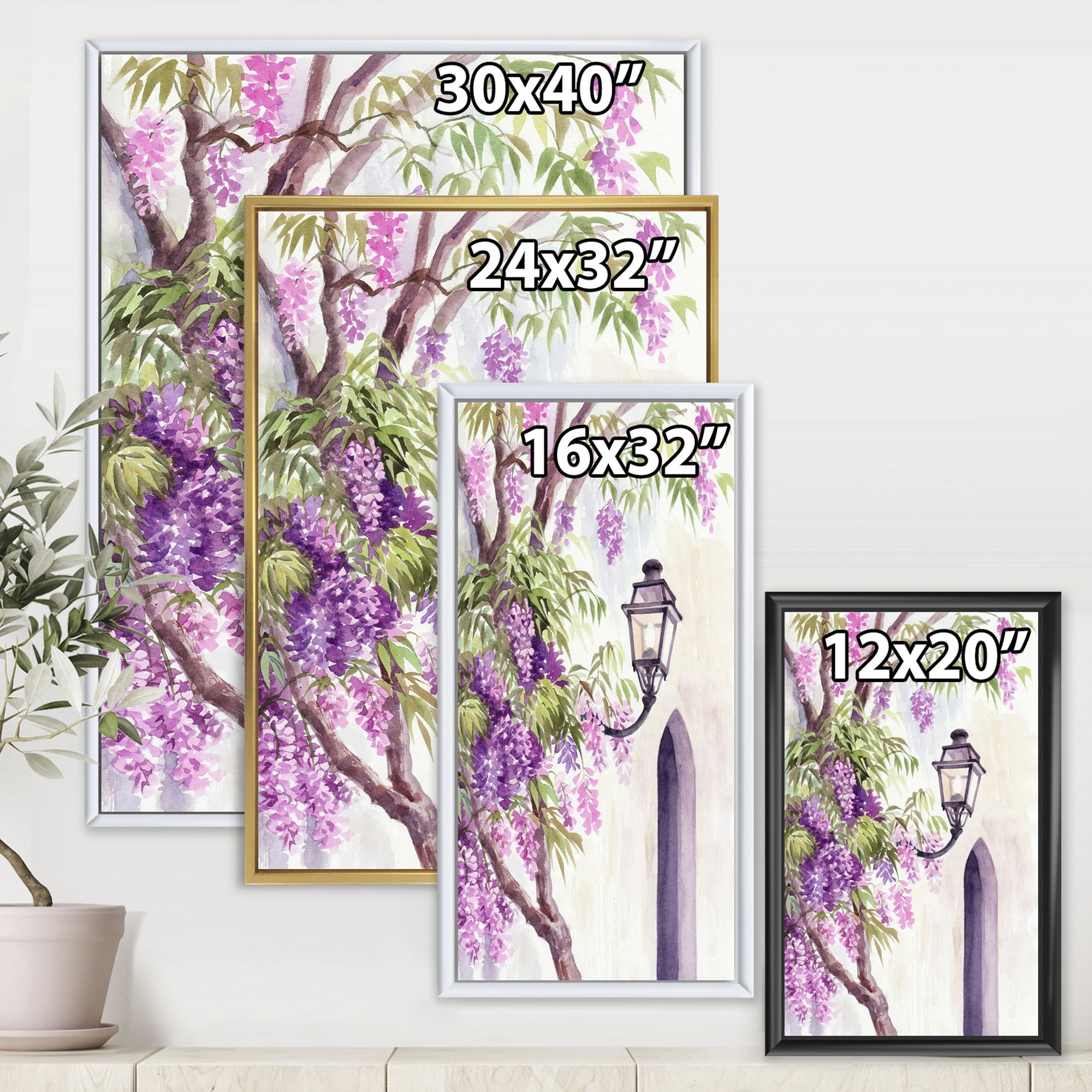 Designart 'Lantern and Wisteria' Traditional Framed Canvas Wall Art Print
