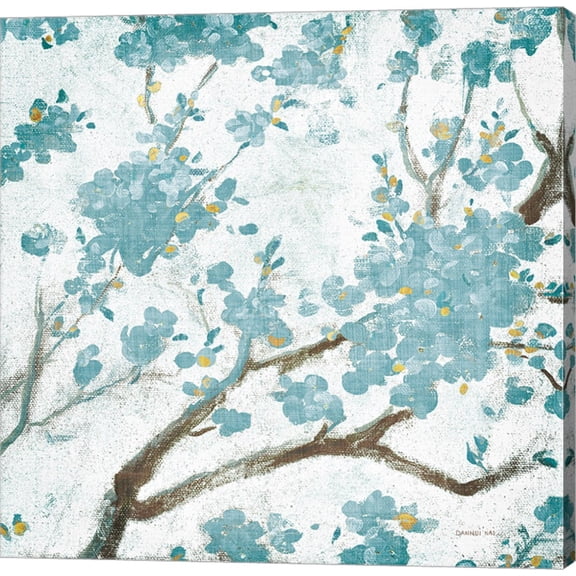 Teal Cherry Blossoms I on Cream Aged no Bird by Danhui Nai, Canvas Wall Art