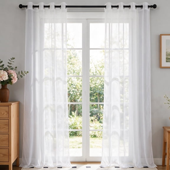 YEAHOME White Sheer Curtains 84 inches Long - Home Decoration Grommet Airy & Lightweight Elegant Window Treatments with Light Filtering for Bedroom/Living Room (2 Panels, W52 x L84)
