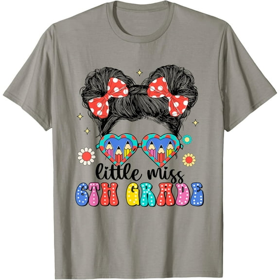 DOPASHIRT Groovy Little Miss 6Th Grade Messy Bun Girls Back To School T-Shirt Unisex S-5XL Hot Trending Shirt, Vintage Birthday Gift