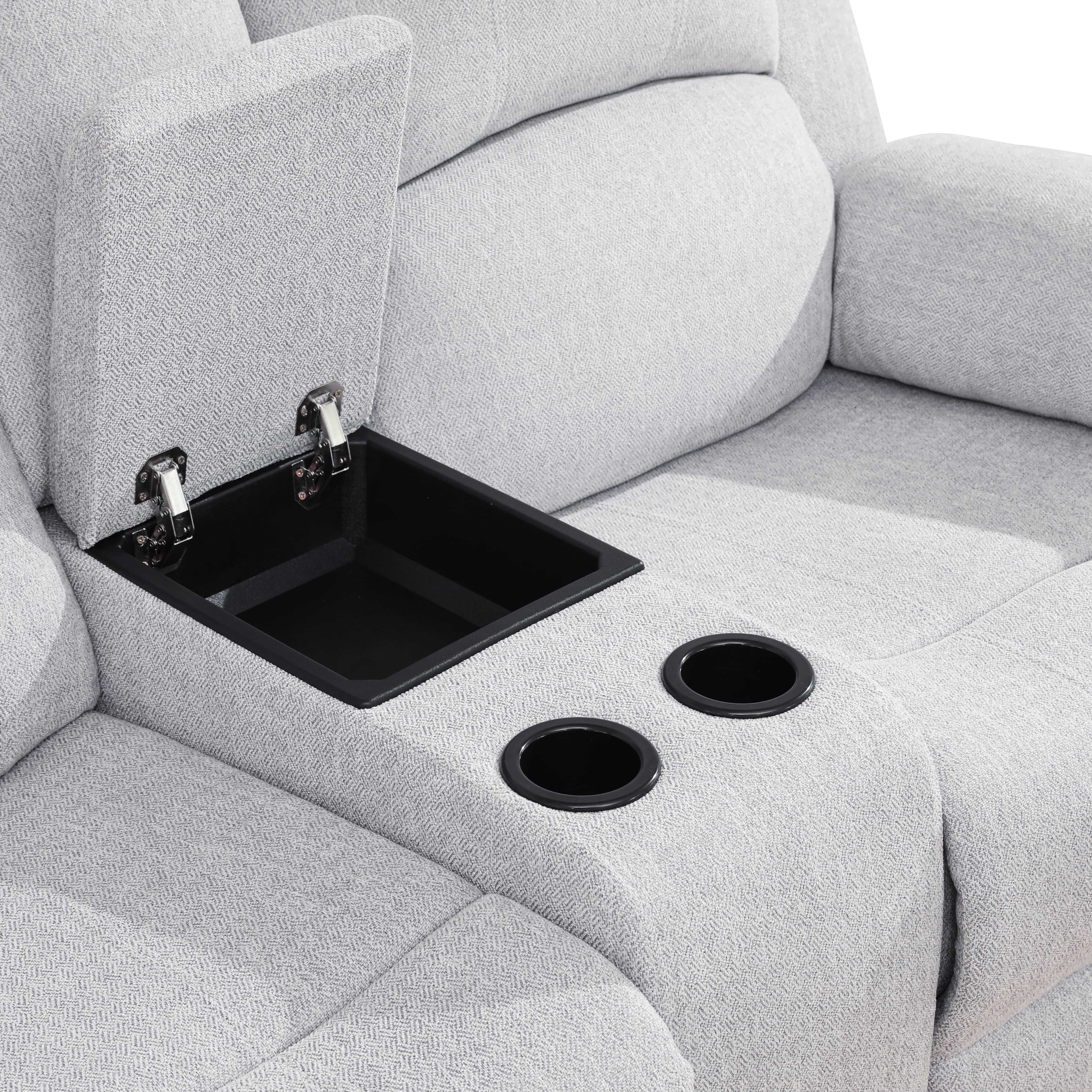MAYEERTY Reclining Loveseat, 2-Seat Wear-Resistant Fabric Recliner with Storage & Cup Holders for Living Room, Grey