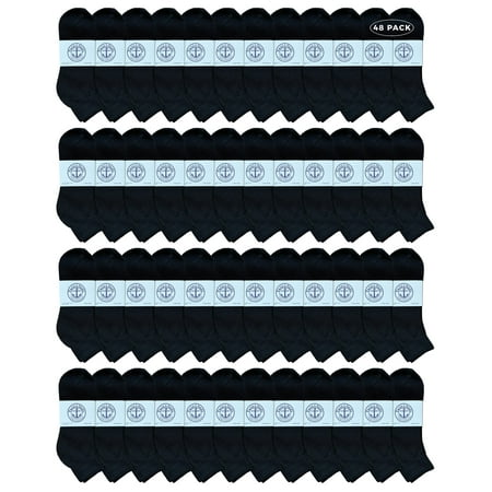 Yacht & Smith Wholesale Bulk Mens White Crew Socks, Cotton Big And Tall Plus Size Socks - 10-13 - Black - 48 Packs