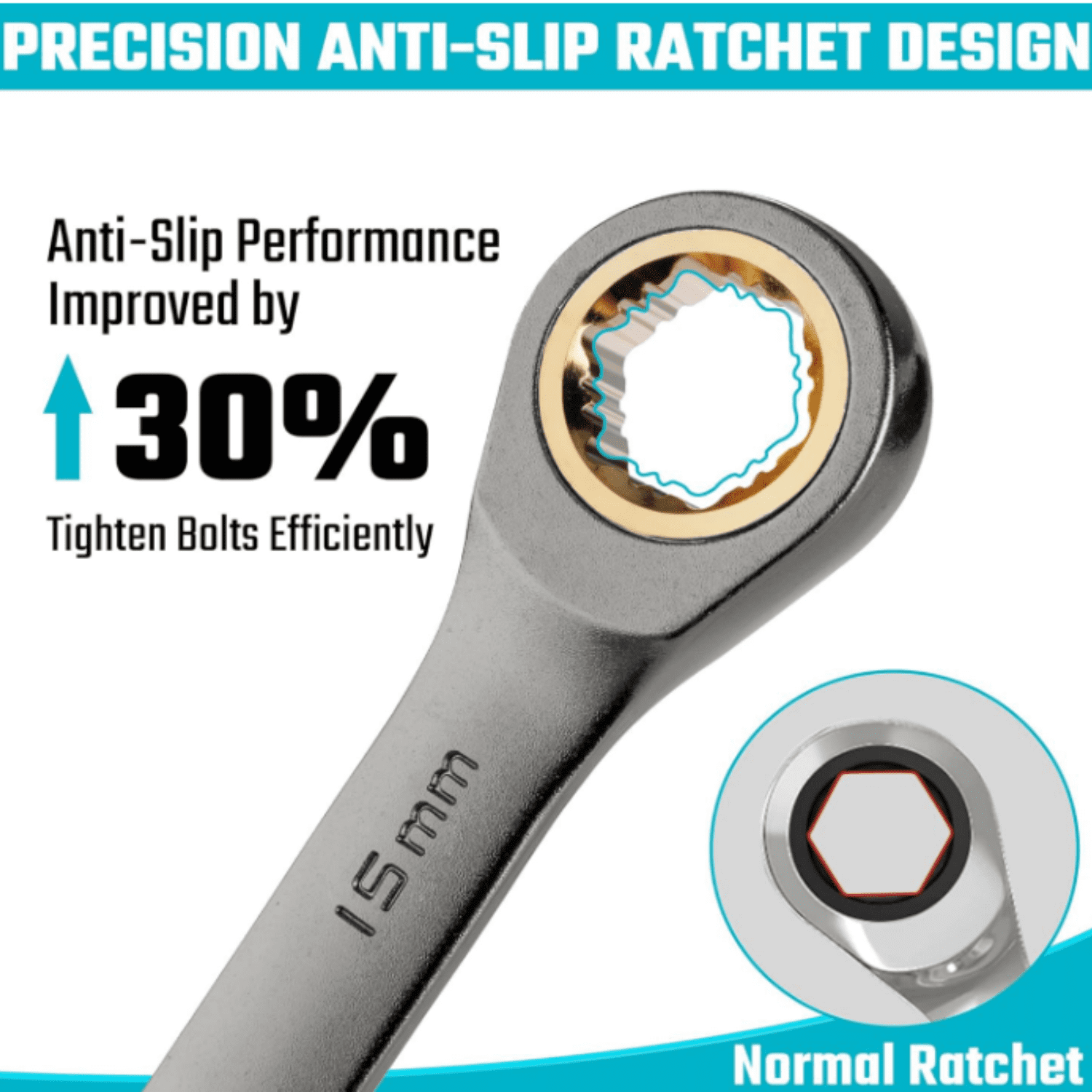 Anti-Slip Ratcheting Wrench Set, Combination Wrench Set, 22-piece, Metric & SAE, 1/4" to 3/4" & 6-18mm, 72-Tooth, CR-V Steel, Nickel Plating, with Pouch