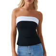 thumbnail image 1 of Top con escote bustier, abertura y bloques de color para mujer: corte favorecedor, abertura lateral, diseño con bloques de color, versátil para salir por la noche, múltiples tallas., 1 of 8